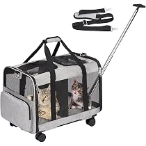 Große Katzentransportbox Für 2 Katzen – Faltbar, Mit Rädern, Abnehmbarem Fach, Inkl. Spielangel & Tragegurt