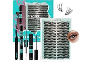 AMZGIRL LASH Zestaw do przedłużania rzęs 280szt DIY Zestaw do przedłużania rzęs z indywidualnymi klasterami 50D D Curl z taśmą do rzęs i uszczelką, klejem do rzęs i narzędziem do usuwania kleju, pincetą do rzęs (9