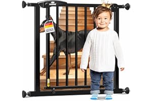 KIDIZ Schutzgitter für Treppen | Tür, Auto Close Kindertreppengitter ohne Bohren | 90° Stop, Absperr Türschutzgitter, schwenkbare Trennwand, Treppenschutzgitter, Klemmen, Schwarz, Breite: 102-108 cm