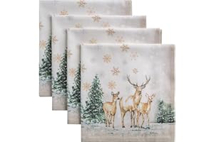 ‎MAISON D' HERMINE Maison d' Hermine Stoffservietten 4er Set aus 100% Baumwolle Wiederverwendbare Stoffservietten Weihnachten Herbst und Alltag Waschbare für Esstisch oder Hochzeit (Deer In The Woods, 45 x 45 cm)