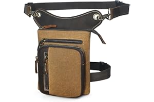 Handadsume Lona Impermeable + Cuero -Motocicletas -Senderismo-Bolsillos-Los Bolsillos de Fanny-Bolsa de Muslos y piernas-Bolsa de Cadera-para Hombres y Mujeres 211-6