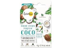 LOVEA - Baume À Lèvres - Parfum Coco - Apaise, Hydrate & Adoucit - Pour Lèvres Sèches - Enrichi Au Beurre De Karité - À Base D'Huiles D'Origine Végétale - Fabriqué En France - 4 g
