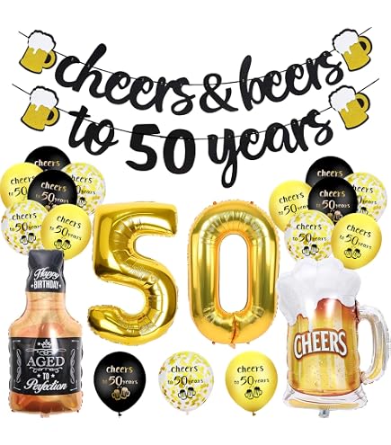 Banner 'Cheers To 50 Years' – 180x110 Cm, Schwarz-gold, Für Geburtstagsdeko