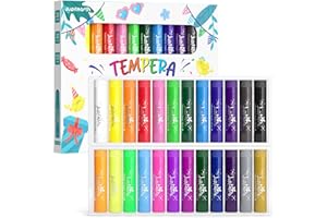 JUPITEARTH 24 Colours Tempera Paint Sticks for Kids, Washable and Quick Drying, Includes 120 Printable Colouring Pages and 30 Reward Stickers, Non-Toxic Art Supplies for Drawing and Creative Crafts