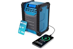 Portable Work Radio DAB | Rechargeable (12V 2A plug) Internal 10,000mAh USB Power Bank | Bluetooth, FM, 30 Presets, Powerful Speaker, Bass Boost | IP54 Dust & Water Proof radio | Majority Landbeach