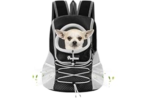 Pawaboo Sac à Dos Réglable pour Chiens, Sac de Transport pour Animal de Compagnie en Polyester Respirant, Sac à Voyage pour Chien Chat avec Ceinture de Sécurité pour Randonnée Extérieur, S/Noir