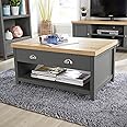 Home Source 2 Drawer Occasional Coffee Table, Oak Effect, Dark Grey