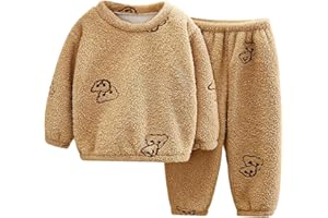 XINYUNZU Mädchen Kleidung Thermo Langarmshirt + Thermohose Set 2 Teiler Hausanzug Kinder Flanell Kuschel Schlafanzug Flauschig Casual Klamotten Warm Süße Bekleidungssets für 1-10 Jahre Alt
