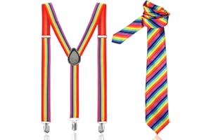 Jadive 2 Piezas Set de Corbata de Arcoíris y Tirantes en Y de Hombre Tirantes de Arcoíris Elásticos Corbata con Rayas de Arcoíris para Hombre y Mujer Accesorio de Orgullo Gay LGBT Disfraz de 1920