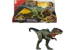 Mattel Jurassic World : Renaissance Méga Prédateurs Tyrannotitan Figurine de dinosaure avec 2 coups dévastateurs activés grâce à sa queue, jeu virtuel, JCL75, Rouge - Tyrannothan
