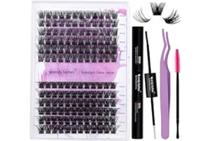 WENDY LASHES Eyelashes Extensions Kit D Curl Lashes Extension Kit 12-16mm Eyelash Tweezers Bond and Seal Cluster Lashes DIY Lashes(FD18/B-D Curl)