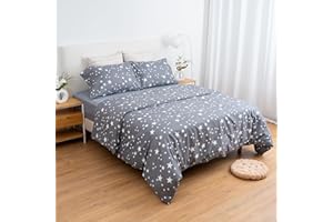 Etrexonline Juego de Funda Nórdica 4 Piezas para Cama 150 - Funda Edredón 240x220 cm, Sábana Bajera 150x200+28 cm, 2 Fundas de Almohadas 50x90 cm - Microfibra Suave y Transpirable - Noche Estrella