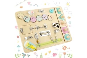 StarryTiger Busy Board Montessori, Jouet de Sensoriels en Bois pour Enfant, Apprendre Motricité Fine et Compétences de Base, Panneau d'Activités Enfants, Jouets de Motricité, Planche avec Serrures