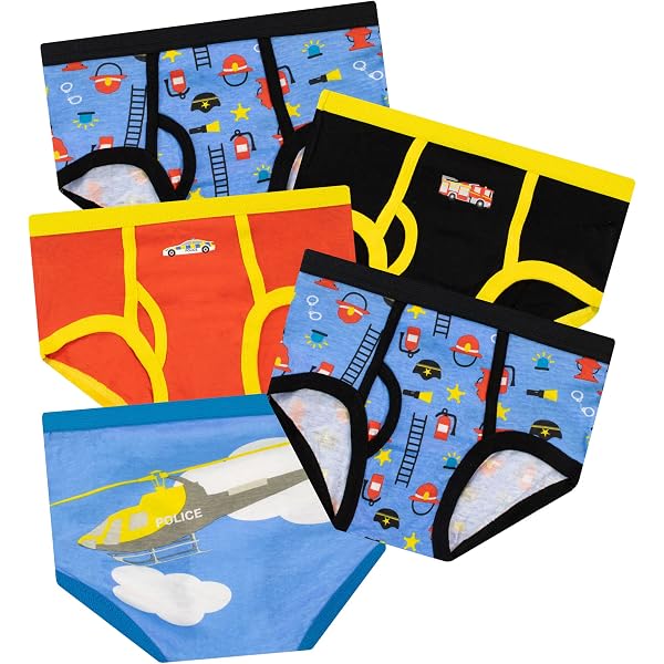 Pack 5 Slips Garçon Harry Bear - Motifs Transport - 100% Coton - Taille Élastique Confortable