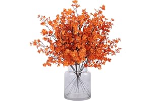 N&T NIETING Gypsophila Artificial Flowers, 12Pcs Baby Breath Artificial Flowers Real Touch Fake Fall Flowers for DIY Wedding Bouquet Table Centerpieces Flower Arrangements Home Autumn Decor(Orange)