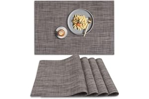 homEdge PVC Placemat, 4 PCS of Non-Slip Heat Resistant Place Mats, Washable Vinyl Placemats, Set of 4 – Linen Gray