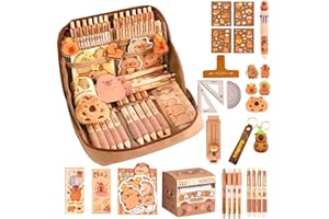 Flanliy Capybara Federmäppchen, 54 Stück Capybara Sachen, Federmäppchen Aesthetic, Capybara Schreibwaren Set mit Stiften, Clips, Linealen und Mehr, Süßes Schreibwaren Geschenkset für Kinder