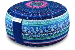 Bine Brändle Mandala Meditationskissen - Yogakissen - Bodenkissen - Ideale Sitzhöhe 15 cm - Innenkissen mit anpassbarer Dinkelspelzfüllung - GOTS Zertifiziert - Bezug aus Baumwolle