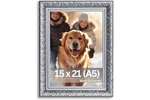 Victor Marcos de Fotos Vintage Rubens Negro Plata en 15x21 cm (A5) - Moldura: 30x20mm - Barroco - Antiguo - Marco 15x21 Negro - Vidrio Auténtico