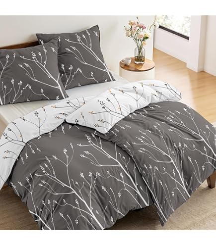 Jemiipee Beddengoedset met bloemen met tropisch palmbladpatroon, 1 x dekbedovertrek van 220 x 240 cm, met 2 kussenslopen van 80 x 80 cm en ritssluiting, zacht 100% microvezel, modern, beige