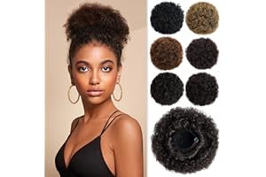 PARXITN Afro Puff Hair Bun Drawstring Ponytail Court Kinky Curly Synthétique Cordon Africain Extensions Queue de Cheval pour Femmes Noires Chignon Pièces de Cheveux Taille Moyenne