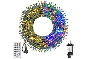 BOWFAR 10M 100 LED Christmas Tree Lights Outdoor Color Changing String Lights with Remote Timer, 11 Modes Fairy Lights Mains Powered for Outside Indoor Xmas Garden Party Decorations (Warm White+Multicolor)