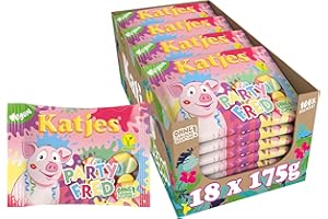 ‎KATJES Katjes Party Fred Vorratspack – Schaumzucker Vorrats-Box in Schweinchen-Form, fruchtiger Schaumgummi-Mix in unterschiedlichen Geschmacksrichtungen, vegan, 18 x 175 g