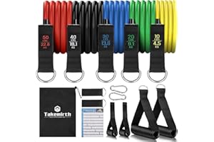 TAKEMIRTH Resistance Bands Set Exercise Bands For Men Workouts With 5 Fitness Tubes, 2 Foam Handles, 2 Ankle Straps, 2 Door Anchor, Carrying Pouch-Yoga, Pilates Physio Home Gym Equipment