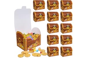 YISSCEN Cofre del Tesoro Pirata, 12 piezas Caja de Fiesta Pirata, Cofre del Tesoro para Niños, Caja de Regalo Pirata, Cofres de Fiesta de Cumpleaños para Niños, Cofres de Fiesta Pirata, Halloween Decoración