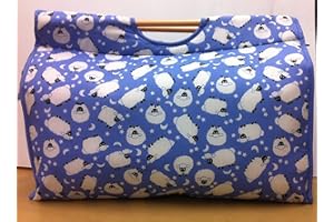 OTVEE Pretty Light Blue with White Sheep, Stars and Moon pattern 43cm approx length, 32cm approx height, Large Knitting Bag