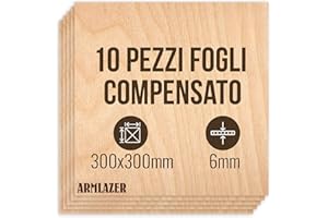 ARMLAZER COMPENSATO 300 x 300 x 6mm, 10 Pezzi, Pannelli di Legno, Pirografia, Tavola Modello Casa, Fai Da Te Fatto a Mano, Fogli Legno per Taglio