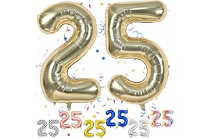 FUNHOT Gold Number 25 Balloons, 25th Birthday Balloon, 40inch Light Gold 25 Balloon Numbers, Large Champagne Gold Foil Balloon, 25th Birthday Decorations for Birthday Party, 25 Anniversary Decorations