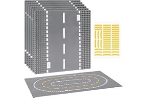 Mlikero 6 Straßenplatten Kompatibel mit Klassische Bausteine, 25.5 * 25.5cm Straße Platten, Strassen Grundplatten für City Sets (Angehängte DIY-Aufkleber)