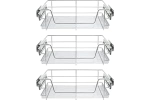 KuKoo - 3 Cestos Metálicos Extraíbles de Cocina para Muebles Armarios de 60cm de Ancho Cajón Telescópico Cocina Cierre Suave Cestas Almacenaje Almacenamiento Organizadores Capacidad 15-20kg por Cesta