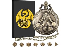 KELLER & WEBER Lot de Mini Dés DND, avec Coquille de Montre de Poche en Mage, 7 Dés Polyédriques D&D en Métal, Cadeaux DND avec Boîte Cadeau, Accessoires de Jeu de Société de Jeu de Rôle, Bronze