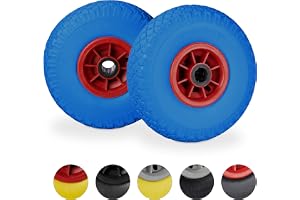 Relaxdays Skottkärrehjul set om 2, punkteringssäkra 3,00–4 tum solida gummidäck, 25 mm axel, upp till 80 kg, 260 x 85 mm, blå