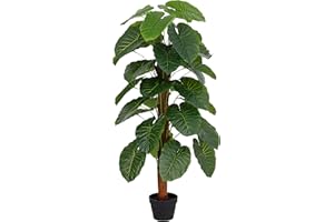 Baroni Home Pianta Artificiale per Interno ed Esterno, Pianta Alocasia Finta Decorativa per Soggiorno, Camera da Letto, Cucina, Altezza di 130 cm