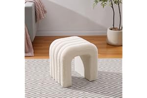 Navaris pufa z tkaniny Bouclé - zastosowanie jako podnóżek stolik pomocniczy - kształt łuku z falistym wzorem - nowoczesny - 41 x 35 x 43 cm - biały