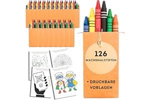 ALEJANDRO FUENTES AF® 126 Wachsmalstifte Mitgebsel Kindergeburtstag | 21 Packungen mit 6 Farben, Gastgeschenke & Kleine Geschenke für Kinder, Party-Mitgebsel, Bruchsichere Wachsmaler, Perfekt für Schule,Piñata Füllung