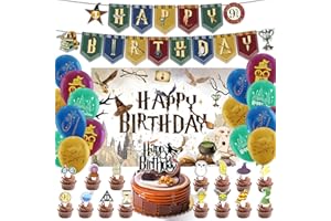 AINVLIYA 34PCS Wizard Party Decorations, Magic Theme Birthday Decorations With Backdrop Banner Latex Balloons Cake Topper Cupcake Toppers, Wizard Birthday Party Supplies for Kids Boys And Girls