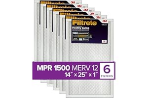 Filtrete 14x25x1 AC Furnace Air Filter, MERV 12, MPR 1500, CERTIFIED asthma & allergy friendly, 3 Month Pleated 1-Inch Electrostatic Air Cleaning Filter, 6-Pack (Actual Size 13.81x24.81x0.78 in)