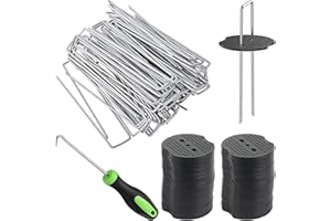 Graxury 100 Stück 15cm Schwerlast-Ø 3mm Gartennägel Stahlpfähle mit 100 Stück Dichtungen - Verzinkte Stahlklammern zur Befestigung und Verankerung von Unkrautvlies, Netzen und Rohren mit 1 Hacken