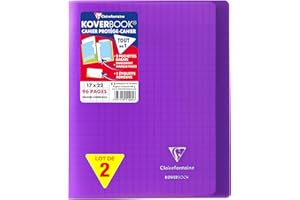 Clairefontaine 951405AMZC Un lot de 2 Cahiers Agrafés Koverbook - 17x22 cm - 96 Pages Grands Carreaux 90 g - Couverture Polypro - Couleur : Violet