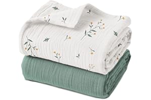 GLLQUEN BABY Baby Blankets for Newborn Soft 2 Pack, Muslin Cotton Baby Boy or Girl Blanket 95x100cm, Swaddle Blanket for Newborn, Shower Gifts for New Moms（Sage）