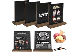 BBJINRONJY 8 Stück Schiefertafel Zum Beschriften Kreidetafel Klein Mit Rustikalen Holzständern Buffet Schilder Preisschilder Aufsteller Getränkekarte für Bar Café Geburtstag Hochzeit,Enthält 3 Stifte (Stil 1)