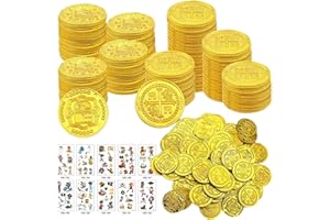 FSWWSF 100 Piezas Monedas de Oro Pirata, Niños Búsqueda del Tesoro Fiestas Temáticas Piratas Regalo Fiesta,Monedas Doradas de Pirata.