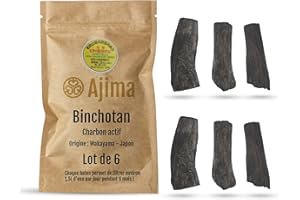 Ajima Binchotan Bio X6 - Filtre à Eau Végétal au Charbon Actif Eau - Authentique 100% Chêne Ubamegashi Wakayama Kishu Japon - Idéal pour Filtrer l'eau en Carafe