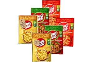 ASOKOBOX Instant Pasta in Sauce Meals Variety Bundle - With Pasta Mac n Cheese, Cajun and Tomato & Herb Flavours - 6 x 64g Packets - Ready in 5 Minutes