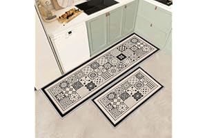 JEFFEL Set di 2 tappetini da cucina antiscivolo, lavabili, anti-affaticamento, per cucina, decorazione per la casa, ufficio, scrivania in piedi (J, 43x75+43x150cm)