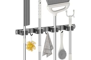 Radikor Colgador Escobas y Fregonas, Soporte Escobas Pared Adhesivo, Sujeta Escobas Pared Atornillable, Negros
